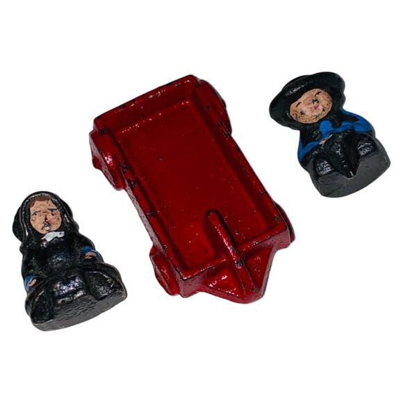 Vintage Cast Iron Blue Amish Boy Girl Red Wagon 1997 John Wright Figurines  A926 - Picture 9 of 10